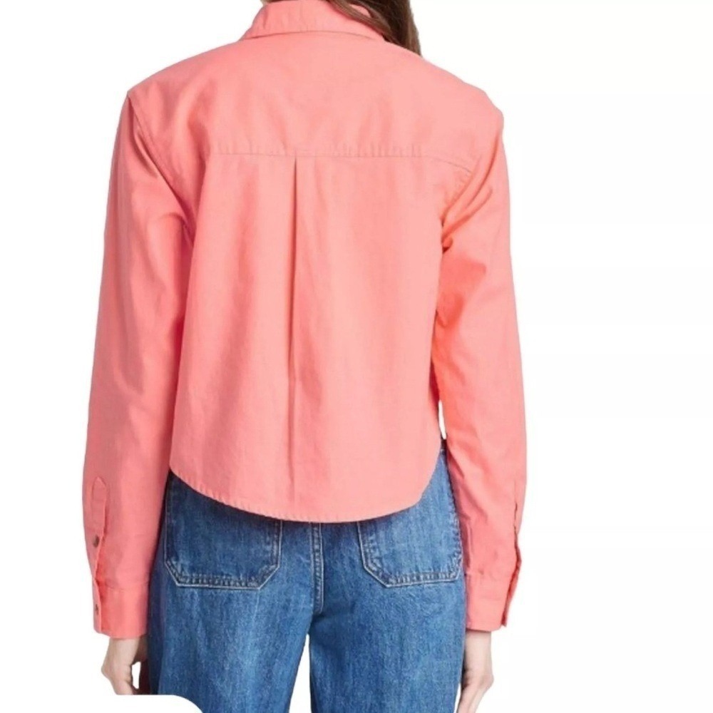 Universal Thread Womens Coral Pink Linen Blend Cropped Button Down Shirt Large - Picture 8 of 8